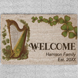 Irish Harp Family Name Established Welcome Coir
