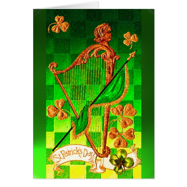 IRISH HARP, GREEN GOLD SHAMROCKS St Patrick's Day (Front)