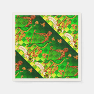 IRISH HARP, GREEN GOLD SHAMROCKS St Patrick's Day Napkin