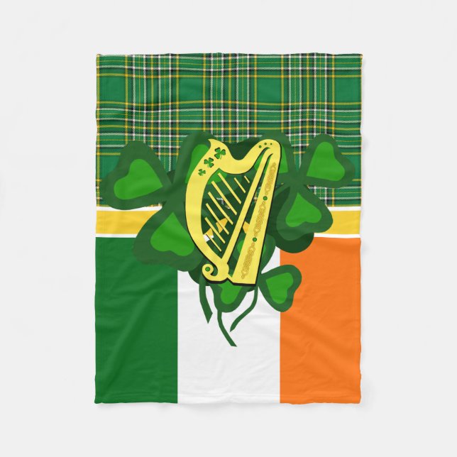 Irish harp shamrock/Ireland national plaid/flag  Fleece Blanket (Front)