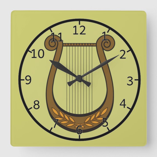 Irish Harp Square Wall Clock (Front)