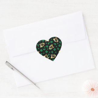 Irish Harps + Shamrocks Heart Sticker