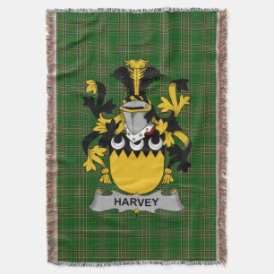  Irish Harvey or Hervey Coat of Arms Family Crest  Throw Blanket