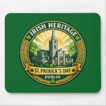 Irish Heritage - Dublin Mouse Pad<br><div class="desc">A compact mouse pad showcasing a vintage Irish heritage badge inspired by Dublin architecture and Celtic design. The rich green palette and shamrock symbols create a festive yet elegant look,  making it a practical accessory for home or office while celebrating Irish identity.</div>