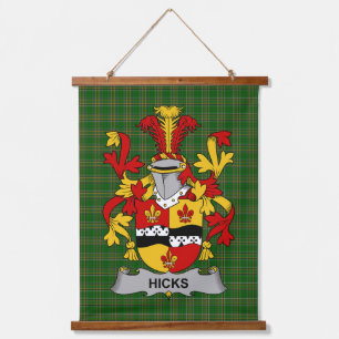 Irish Hicks Coat of Arms Family Crest Hanging Tapestry