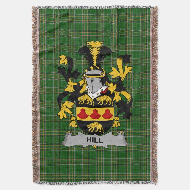  Irish Hill Coat of Arms Family Crest Ireland Throw Blanket (Front Vertical)