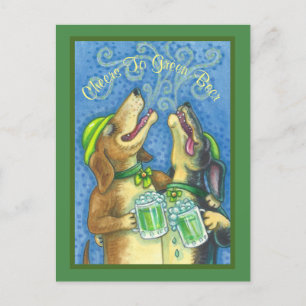 IRISH HOUND DOGS, ST. PATRICK'S DAY BEER POSTCARD