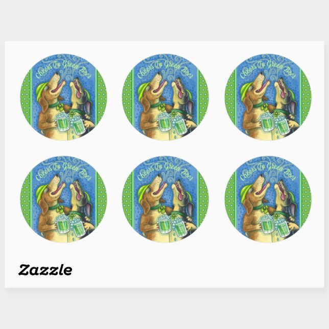 IRISH HOUND DOGS, ST. PATRICK'S DAY GREEN BEER CLASSIC ROUND STICKER (Sheet)