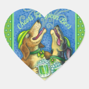IRISH HOUND DOGS, ST. PATRICK'S DAY GREEN BEER HEART STICKER