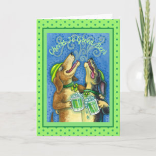 IRISH HOUND DOGS, ST. PATRICK'S DAY GREEN BEER HOLIDAY CARD