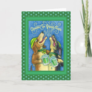 IRISH HOUND DOGS, ST. PATRICK'S DAY GREEN BEER HOLIDAY CARD