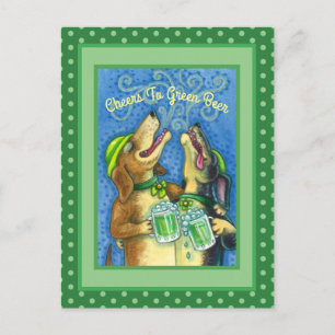 IRISH HOUND DOGS, ST. PATRICK'S DAY GREEN BEER POSTCARD