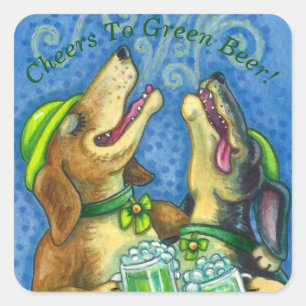 IRISH HOUND DOGS, ST. PATRICK'S DAY GREEN BEER SQUARE STICKER