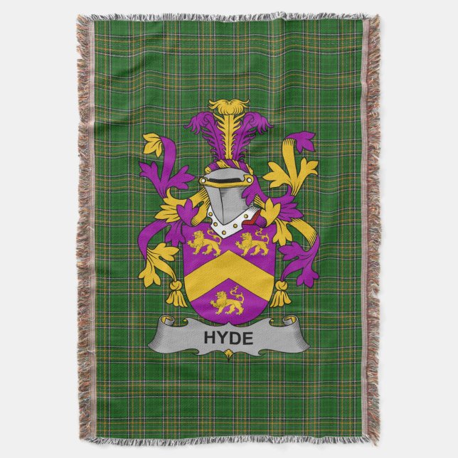  Irish Hyde Coat of Arms Family Crest Ireland Throw Blanket (Front Vertical)