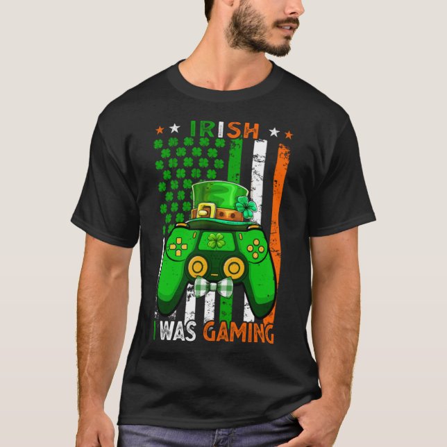 Irish I Was Gaming  St Patricks Day Gamer Boys Men T-Shirt (Front)