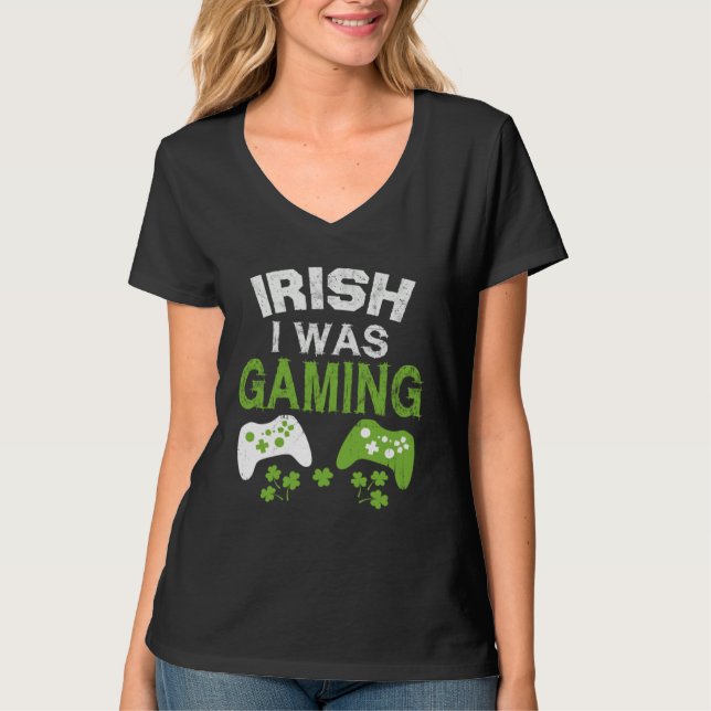 Irish I Was Gaming  St Patricks Day Gamer Boys Men T-Shirt (Front)