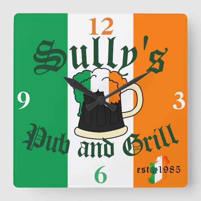 Irish Ireland Beer Pint Bar and Grill Name Clock (Front)