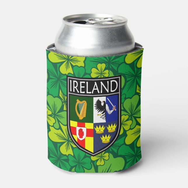 Irish - Ireland Crest & Shamrock Can Cooler (Can Front)