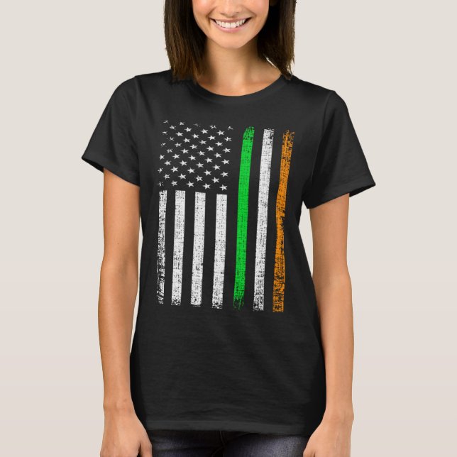 Irish Ireland Flag Patriotic American Flag St Patr T-Shirt (Front)