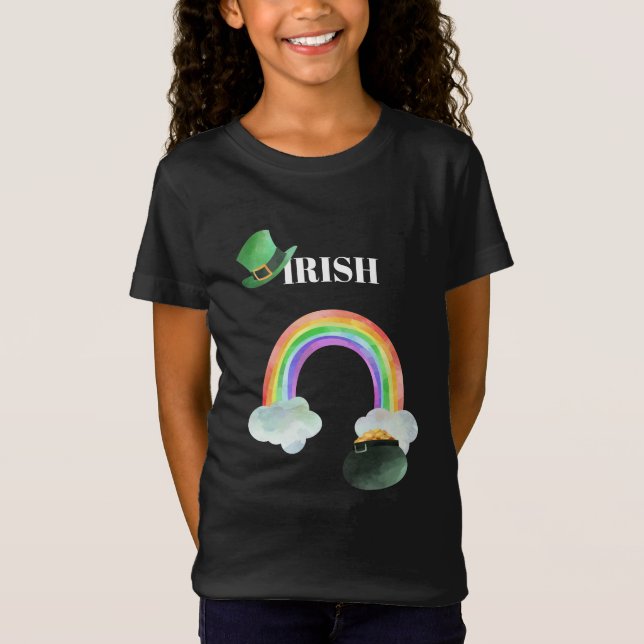 *~* IRISH IRELAND Girl Rainbow Pot of Gold T-Shirt (Front)