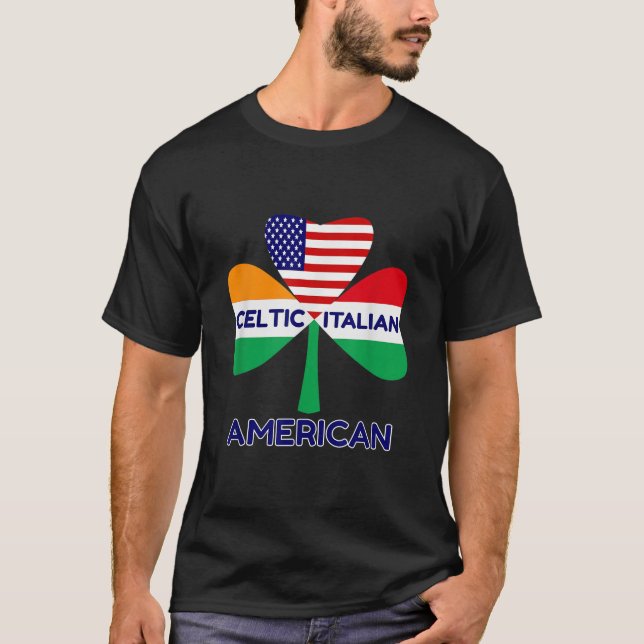 Irish Italian American Flag And Celtic Shamrock Pr T-Shirt (Front)