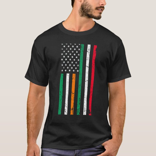 Irish Italian American Flag Ireland Italy USA Prid T-Shirt (Front)