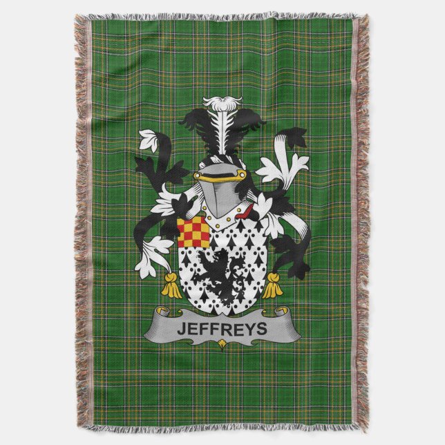  Irish Jeffreys Coat of Arms Family Crest Ireland Throw Blanket (Front Vertical)