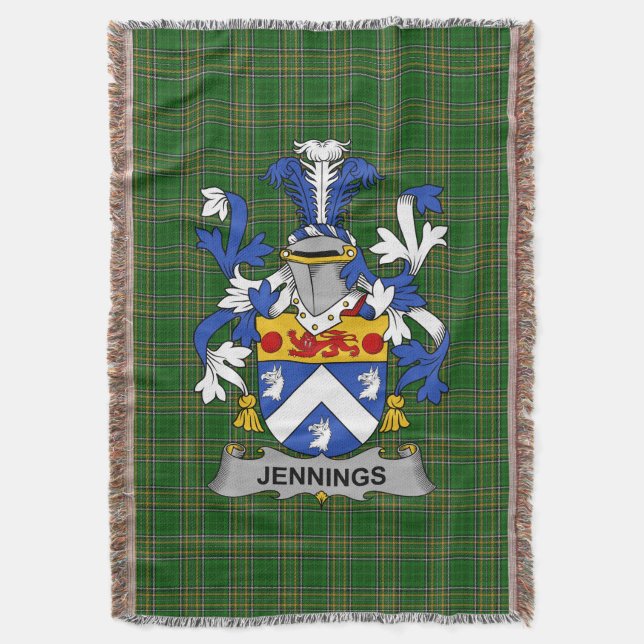  Irish Jennings or Jennyns Coat of Arms Family Cre Throw Blanket (Front Vertical)