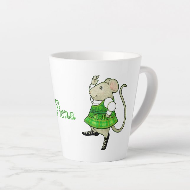 IRISH JIG MOUSE Latte Mug + Text (Right Angle)