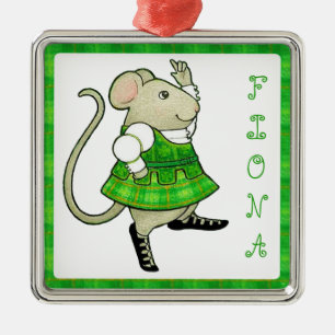 IRISH JIG MOUSE Premium Square Ornament + Name