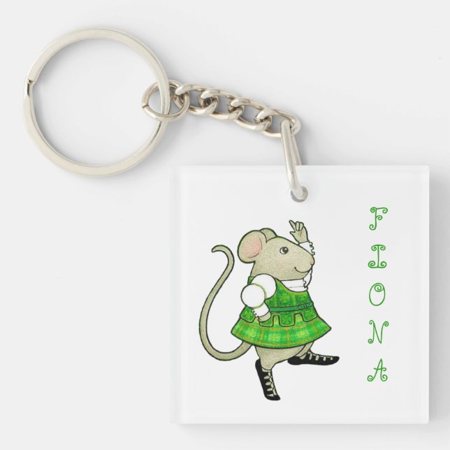 IRISH JIG MOUSE Square Acrylic Keychain + Text (Front)