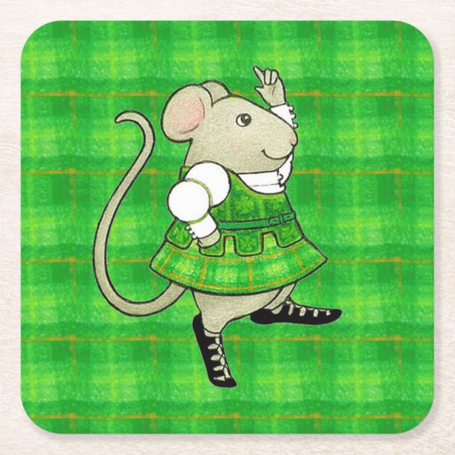 IRISH JIG MOUSE Square Paper Coasters  (Front)