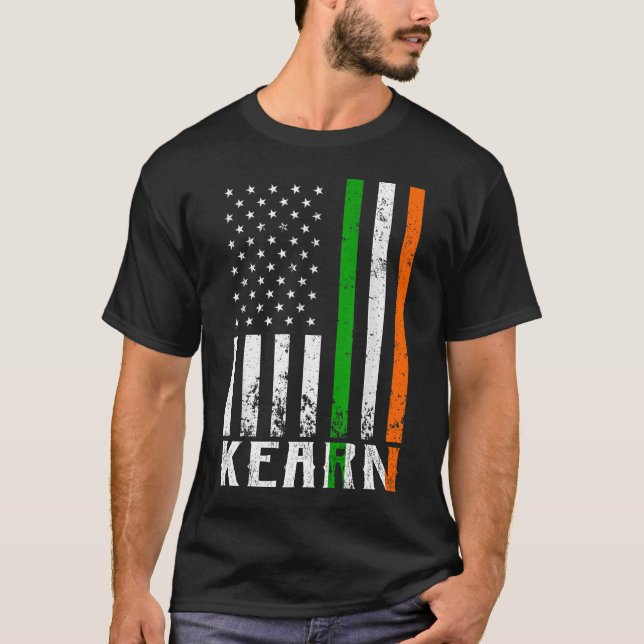 Irish KEARN Family American Flag Ireland Flag T-Shirt (Front)