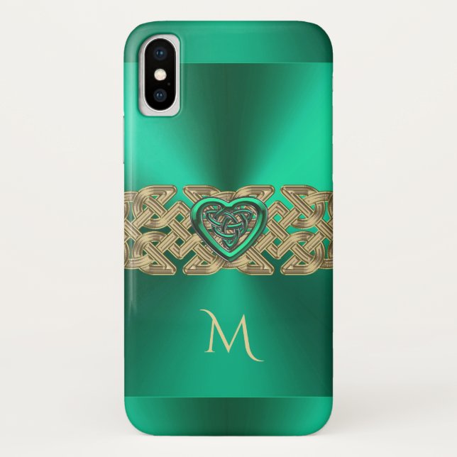 Irish Kelly Green Celtic Heart Knot Monogram Case-Mate iPhone Case (Back)