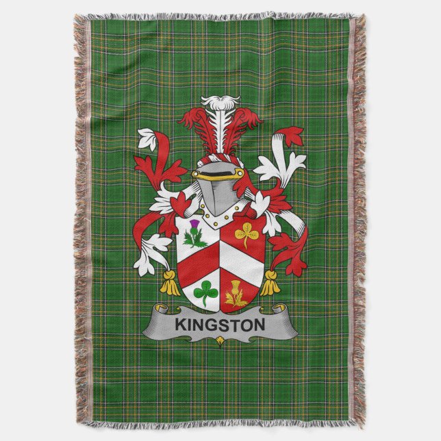  Irish Kingston Coat of Arms Family Crest Ireland Throw Blanket (Front Vertical)