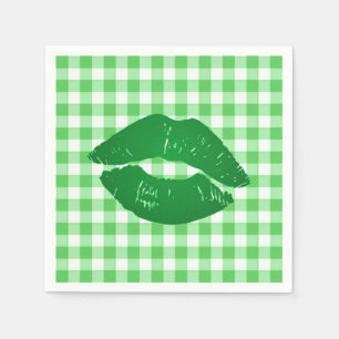 Irish Kiss on Green Gingham Fun Party Napkin