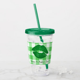Irish Kiss on Green Gingham St. Paddy's Day Acrylic Tumbler