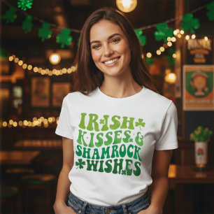 Irish Kisses & Shamrock Wishes Retro St Pats Day T-Shirt