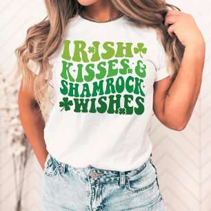 Irish Kisses & Shamrock Wishes Retro St Pats Day T-Shirt