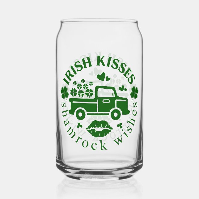 Irish kisses truck with clovers St. Patricks Day Can Glass (Front)