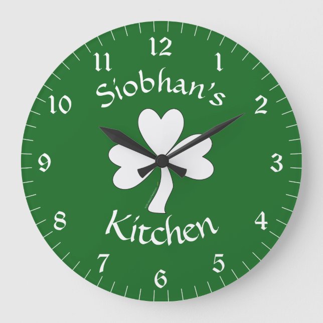 Irish Kitchen Decor Personalised Clock Shamrock (Front)