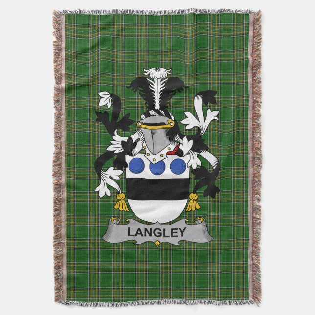  Irish Langley Coat of Arms Family Crest Ireland Throw Blanket (Front Vertical)