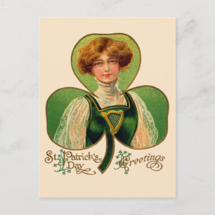 Irish Lass St. Patrick's Day Vintage Postcard