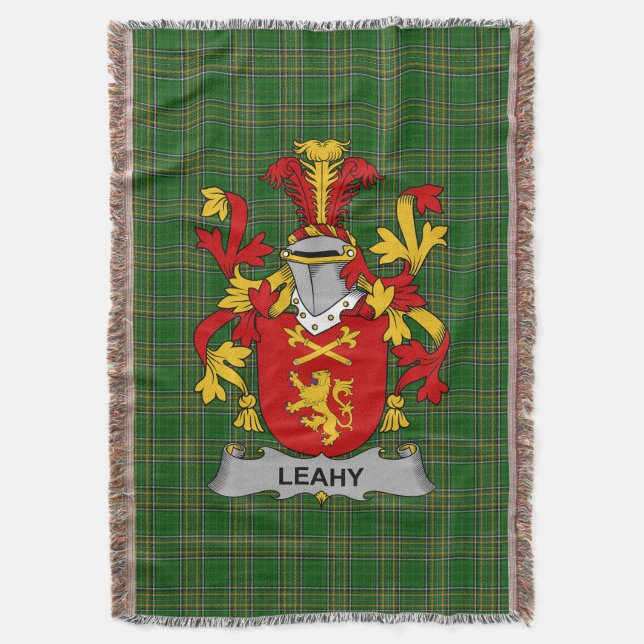  Irish Leahy or O_Lahy Coat of Arms Family Crest I Throw Blanket (Front Vertical)