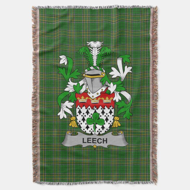  Irish Leech Coat of Arms Family Crest Ireland Throw Blanket (Front Vertical)