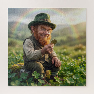 Irish Leprechaun Admiring a Gold Coin Jigsaw Puzzle