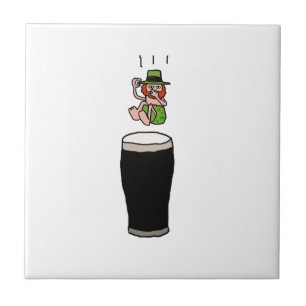 Irish Leprechaun Beer Dive – Funny Stout Cartoon  Tile