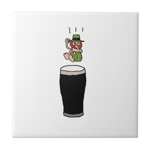 Irish Leprechaun Beer Dive – Funny Stout Cartoon  Tile (Front)