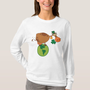 Irish Leprechaun Cow Standing on Planet Earth T-Shirt