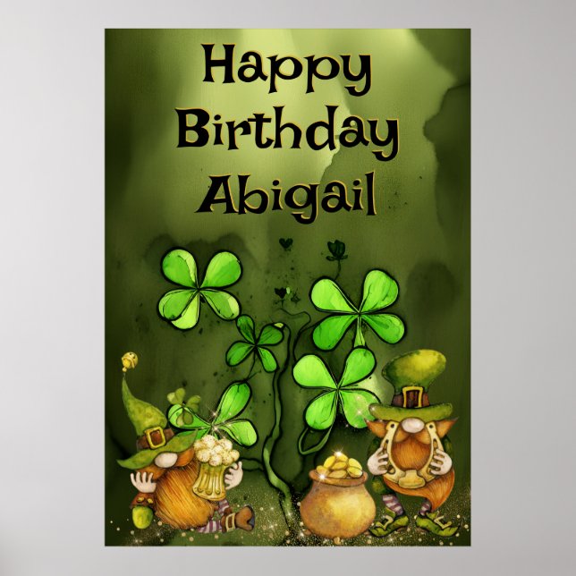 Irish Leprechaun Gnomes and Clovers Happy Birthday Poster (Front)